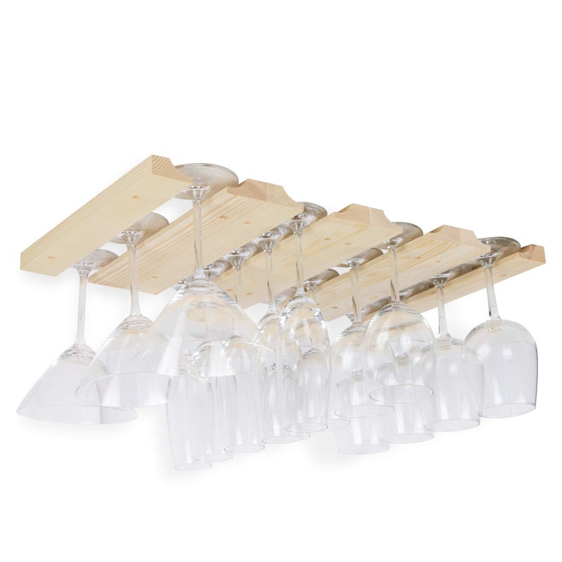 Rustic State Vigo Wine Glass Rack Under Cabinet - Wine Glass Holder Under Cabinet Wooden Stemware Holders - 4 Adjustable Rows - Up to 12 Wine Glass Capacity - 12 Inch Depth - Natural - Image 1